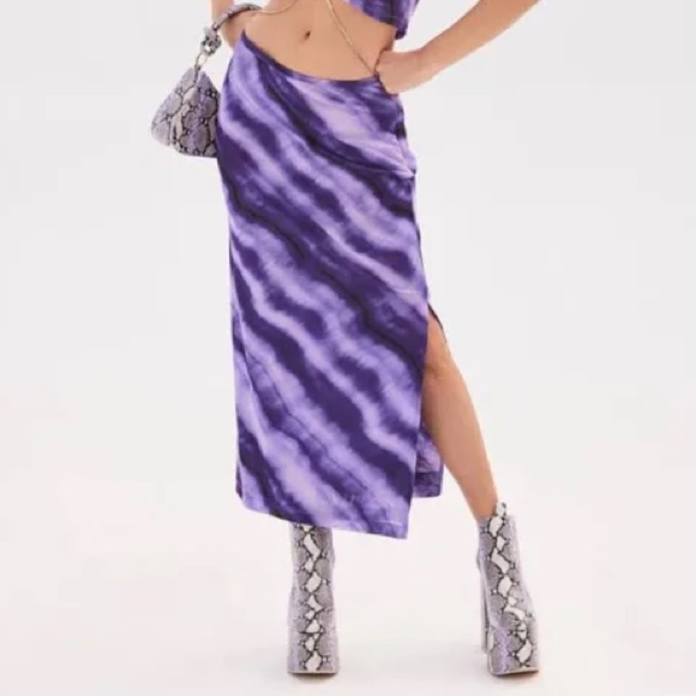 cult gaia Purple Tie-Dye Midi Skirt